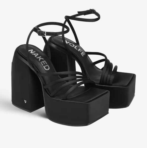 NWOB NAKED WOLFE Jenny Strappy Satin Platform Sandals Black Sz 10 Org $300 - Picture 3 of 14
